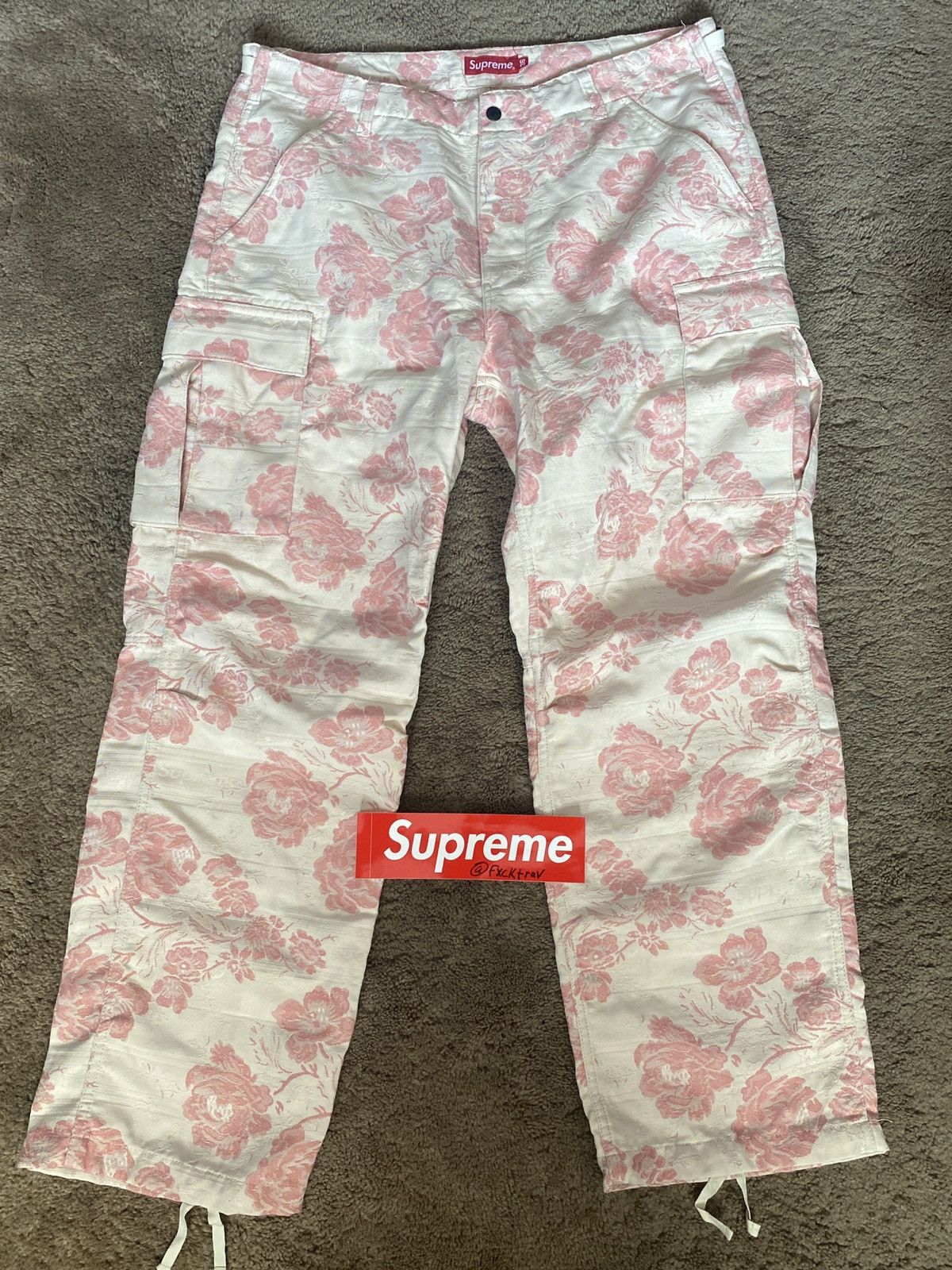 Supreme Supreme Floral tapestry cargo pant cream/pink | Grailed