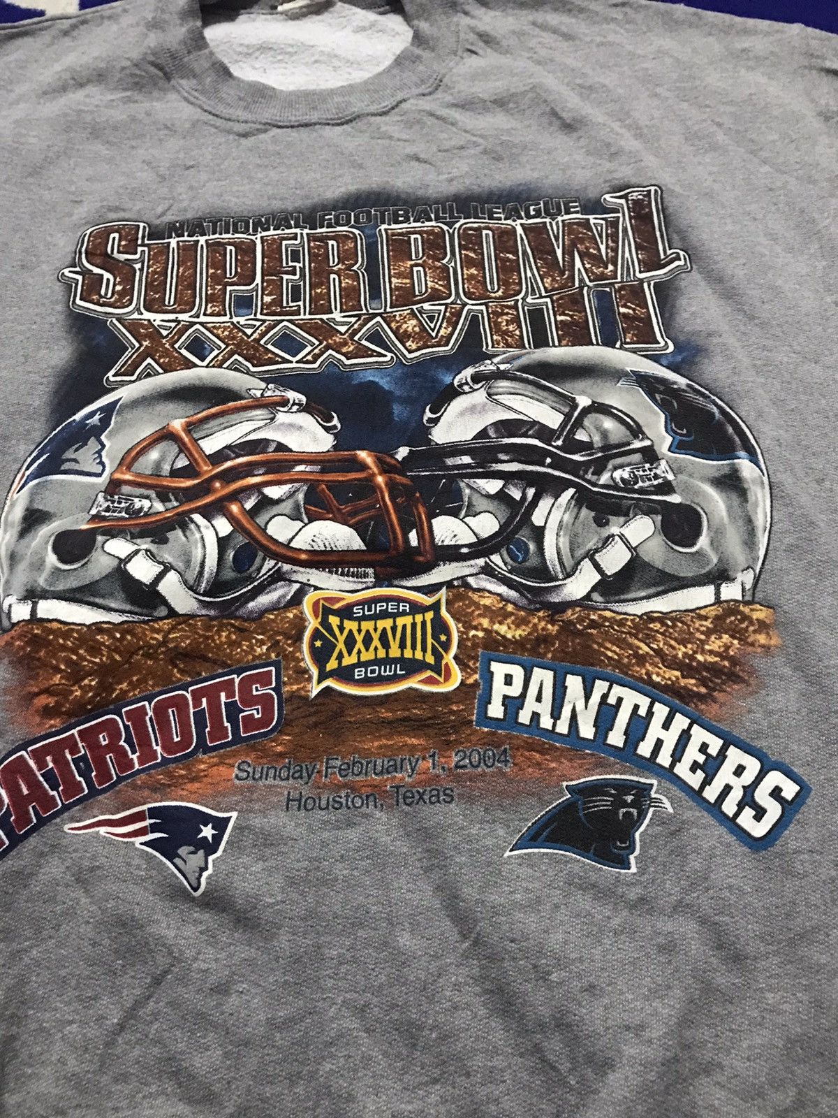 MLB × NFL × NHL Vintage 2004 Super Bowl 38 Patriots Panthers Sweatshirt Size US L / EU 52-54 / 3 - 2 Thumbnail