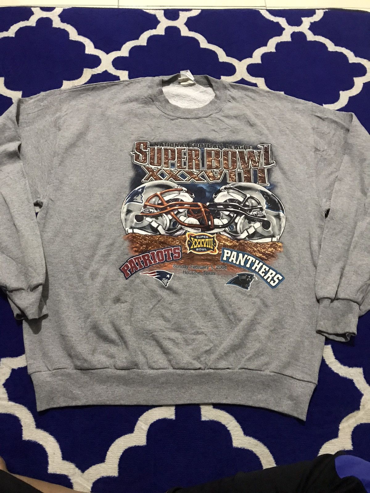 MLB × NFL × NHL Vintage 2004 Super Bowl 38 Patriots Panthers Sweatshirt Size US L / EU 52-54 / 3 - 1 Thumbnail