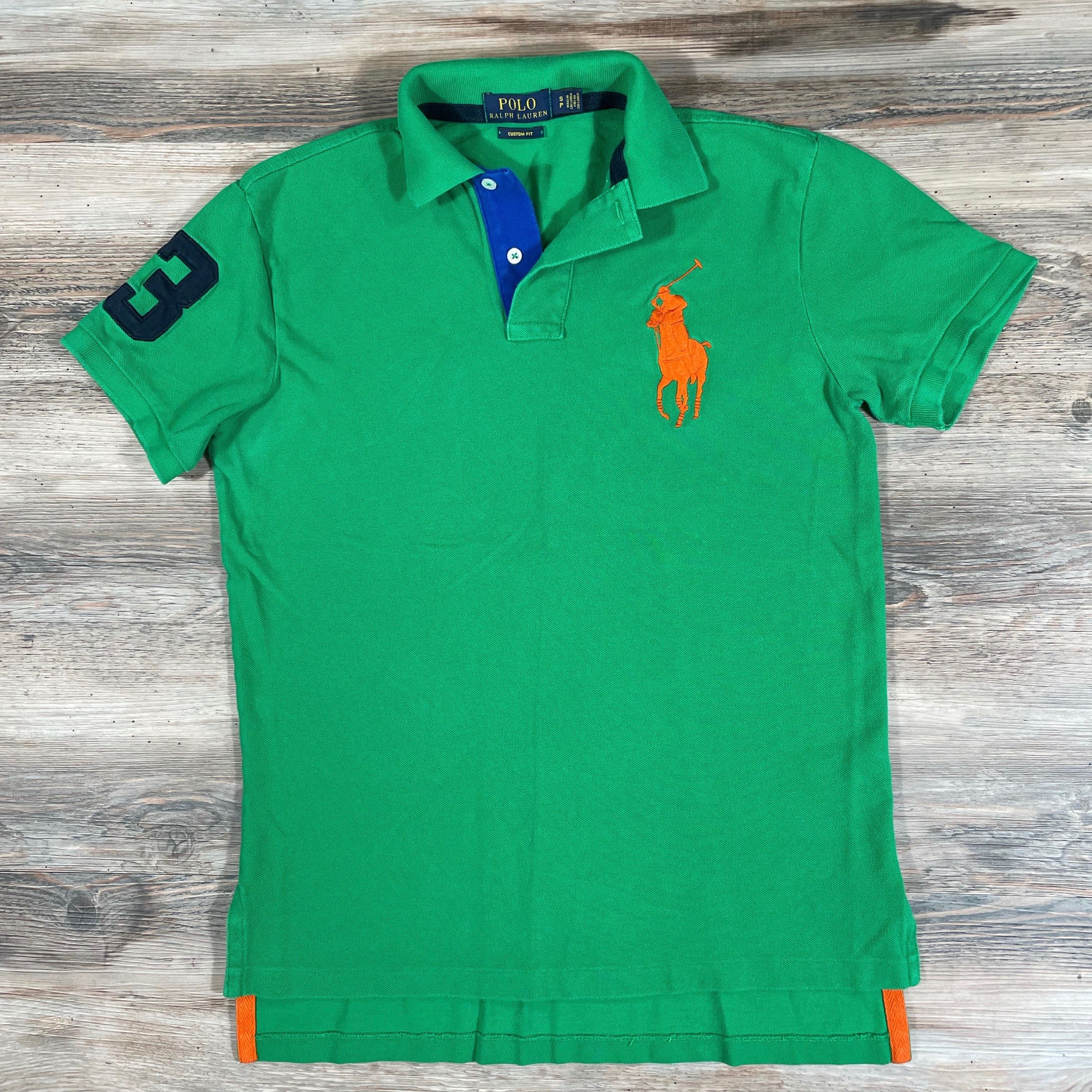 Orange polo shirt with green horse best sale