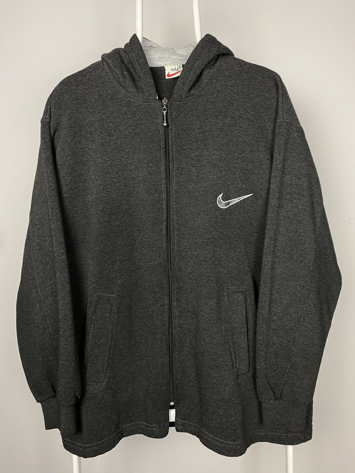 Nike × Vintage Nike vintage spell out zip up hoodie grey sweatshirt Size US L / EU 52-54 / 3 - 3 Thumbnail
