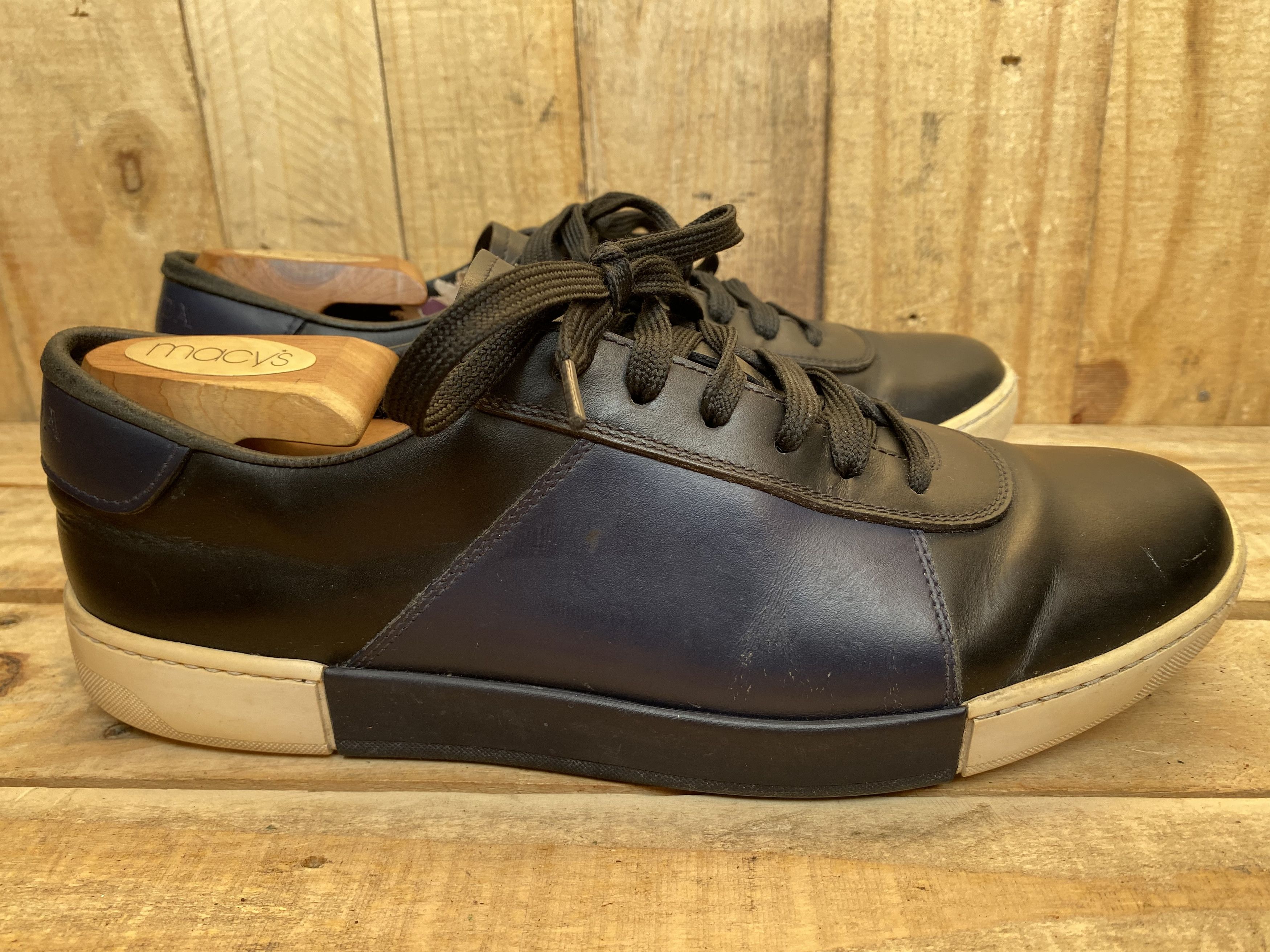 Prada PRADA Black/Blue Sneakers Luxury Leather Shoes Size US 7.5 / EU 40-41 - 4 Thumbnail