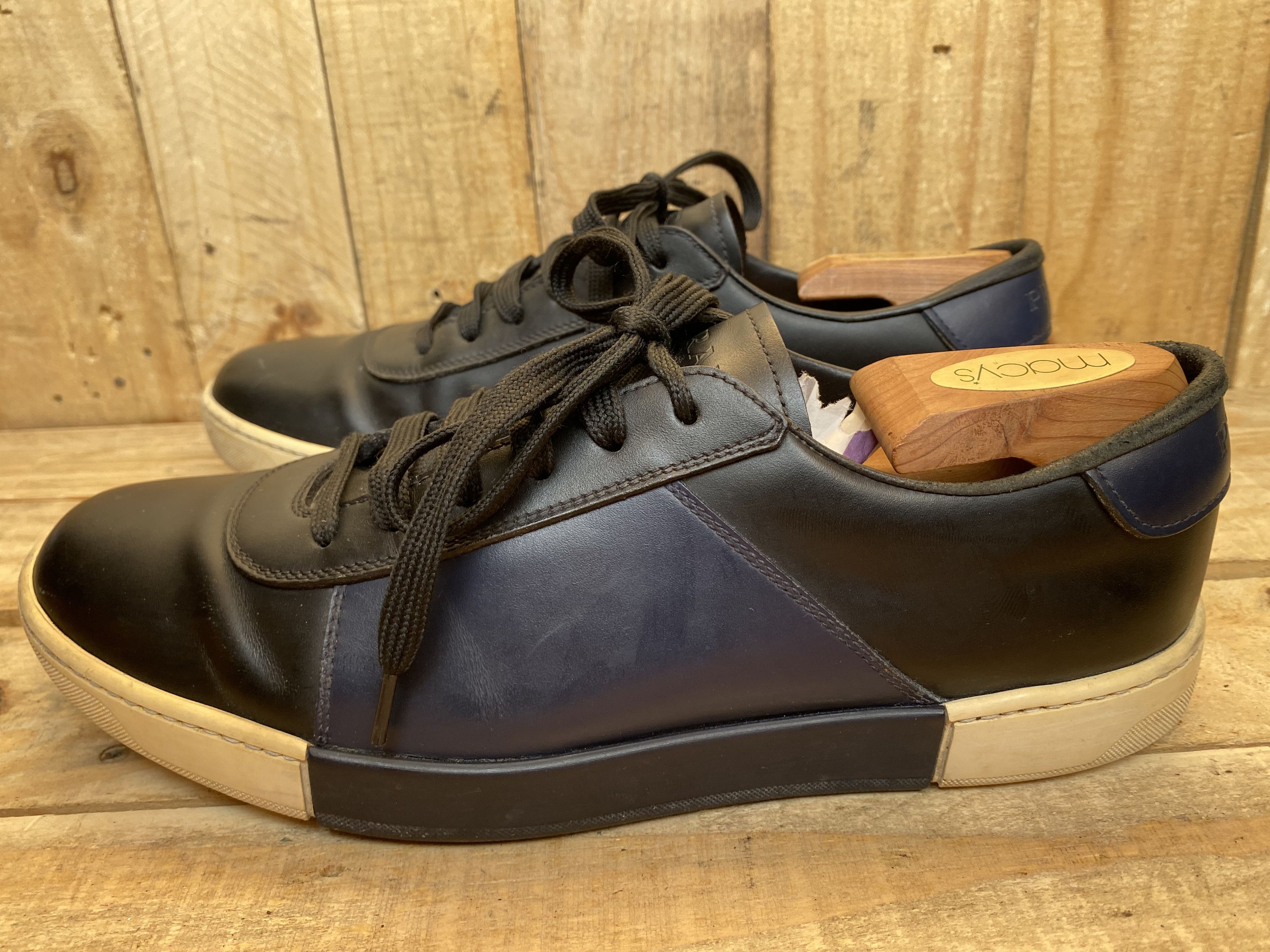 Prada PRADA Black/Blue Sneakers Luxury Leather Shoes Size US 7.5 / EU 40-41 - 5 Thumbnail