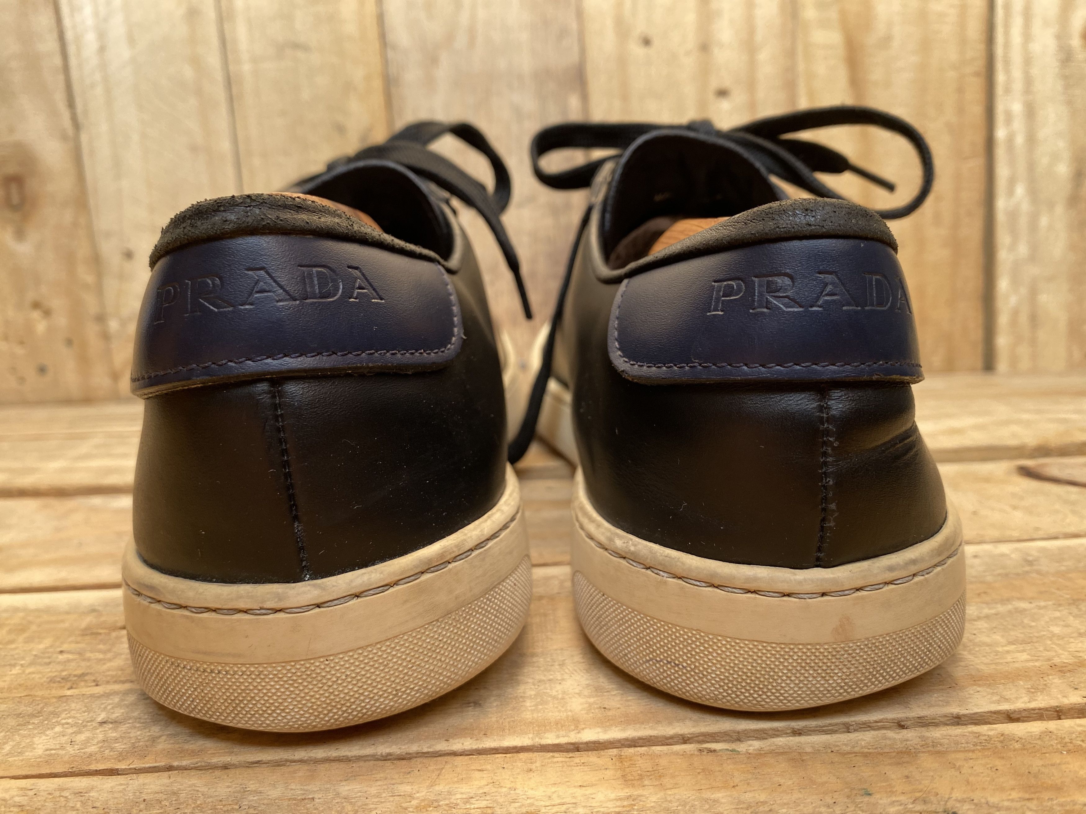Prada PRADA Black/Blue Sneakers Luxury Leather Shoes Size US 7.5 / EU 40-41 - 8 Thumbnail
