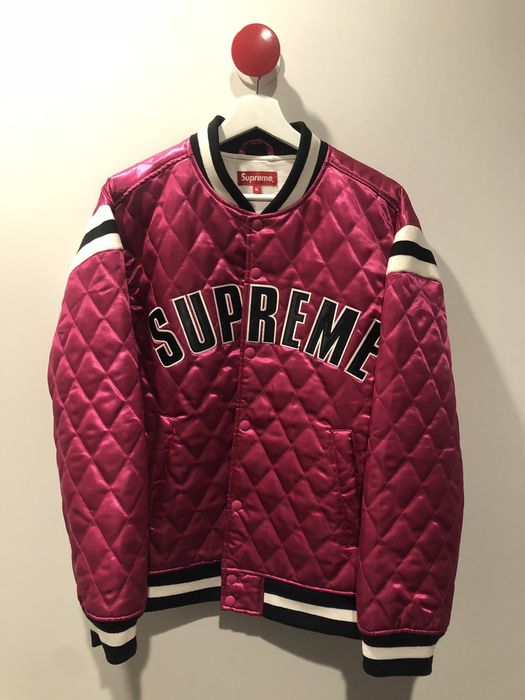 Supreme Supreme S/S2017Quilted Satin Varsity Jacket Pink Size