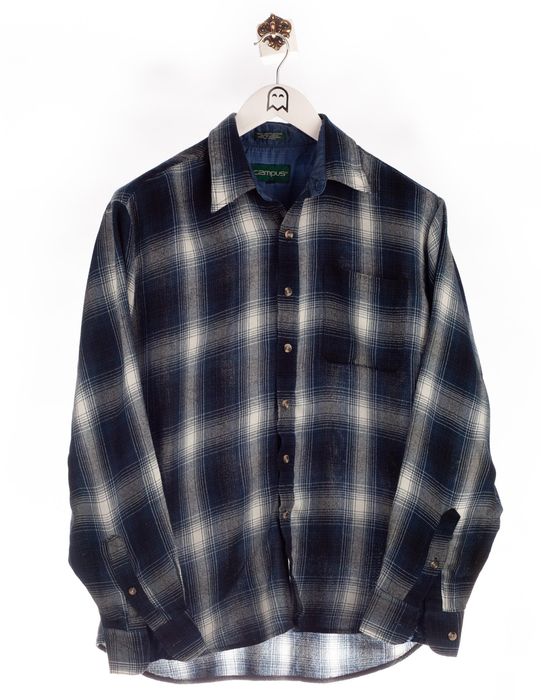 Vintage Vintage Campus Flannel Shirt Checkered Pattern Blue/White | Grailed