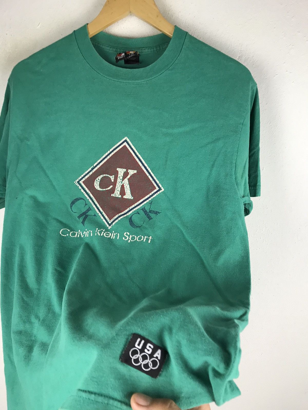Calvin Klein × USA Olympics × Vintage Vintage 90s Calvin Klein Sport T-Shirt - Green Made in USA Size US M / EU 48-50 / 2 - 6 Thumbnail