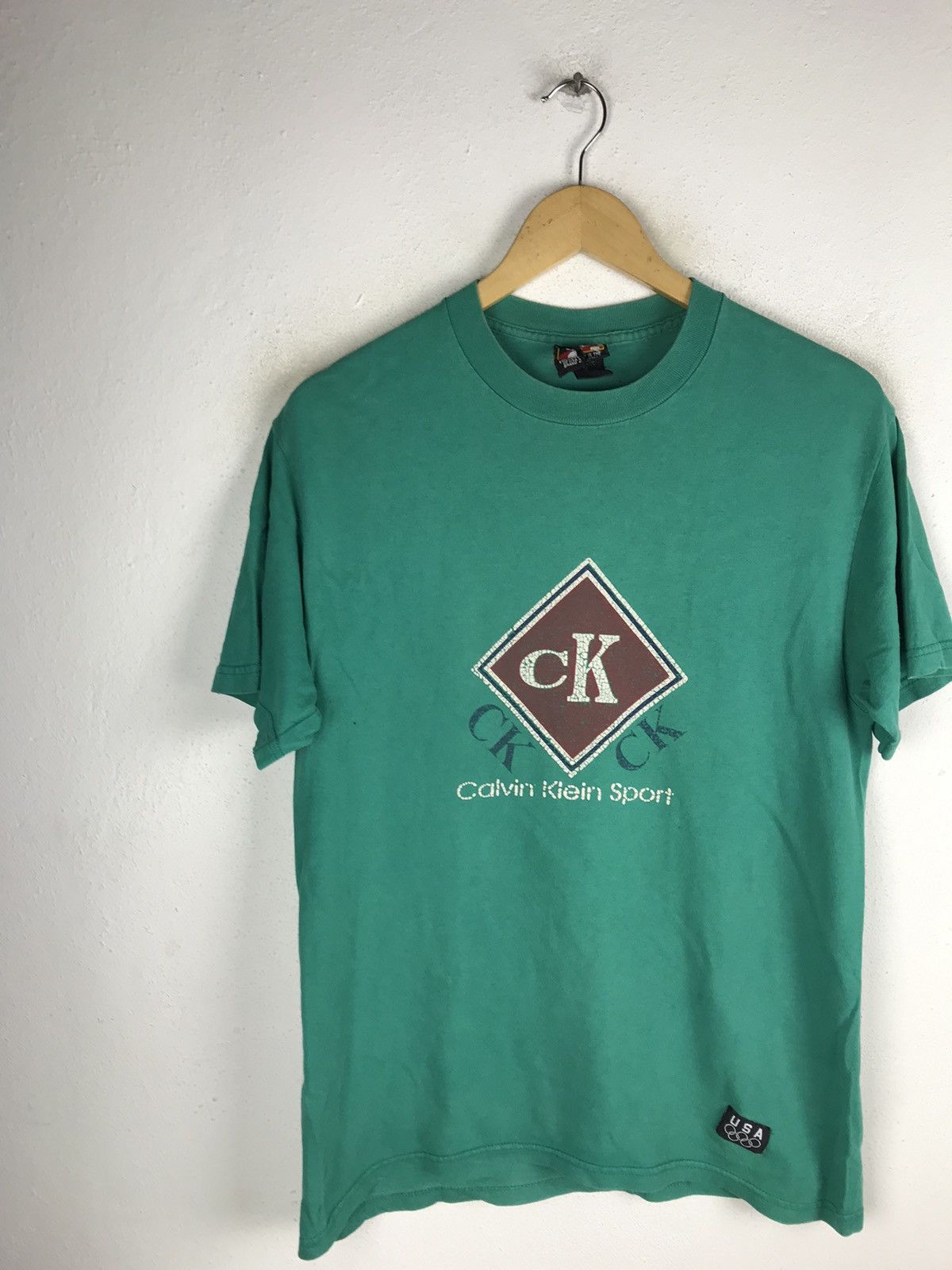 Calvin Klein × USA Olympics × Vintage Vintage 90s Calvin Klein Sport T-Shirt - Green Made in USA Size US M / EU 48-50 / 2 - 4 Thumbnail
