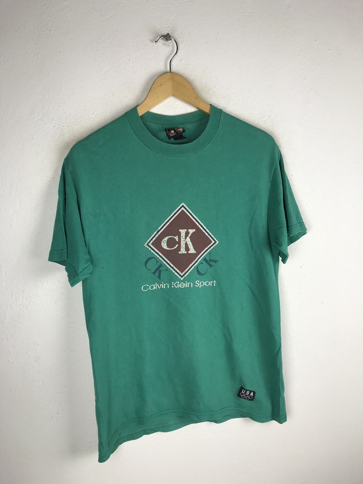 Calvin Klein × USA Olympics × Vintage Vintage 90s Calvin Klein Sport T-Shirt - Green Made in USA Size US M / EU 48-50 / 2 - 3 Thumbnail