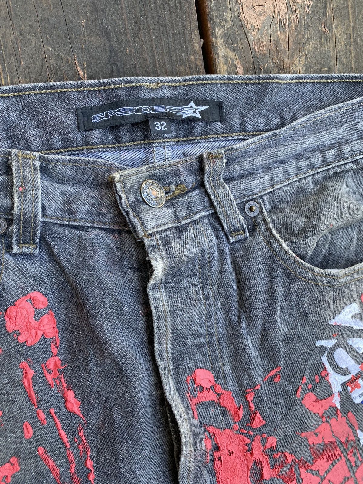 Levi's × Sp5der × Young Thug *RARE* Spider Worldwide x Levi’s P*NK Painted 501 Jeans Size US 32 / EU 48 - 3 Thumbnail