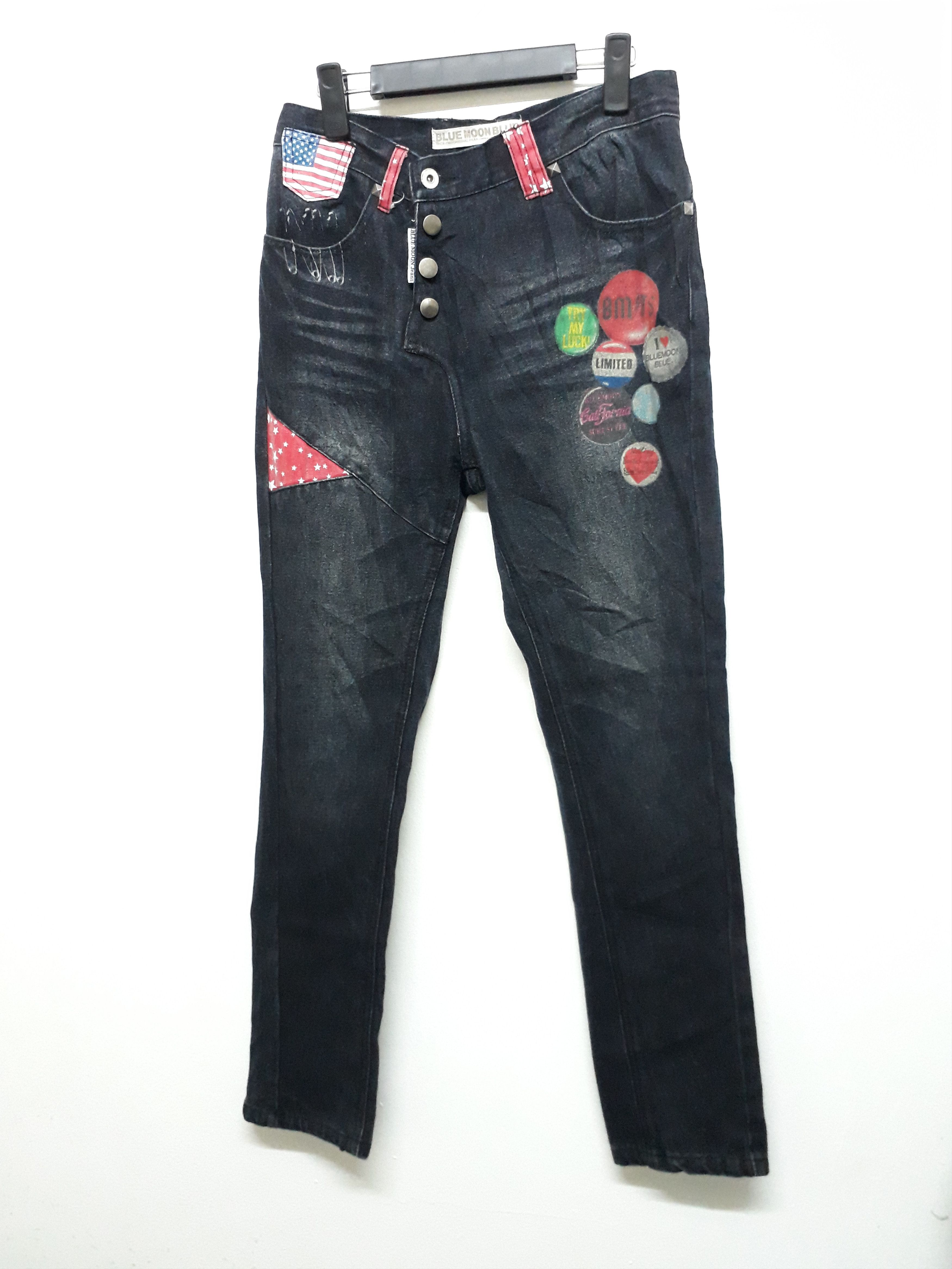 Japanese Brand BLUE MOON B.M.B Punk Black Colour Denim Pants Size US 30 / EU 46 - 2 Thumbnail