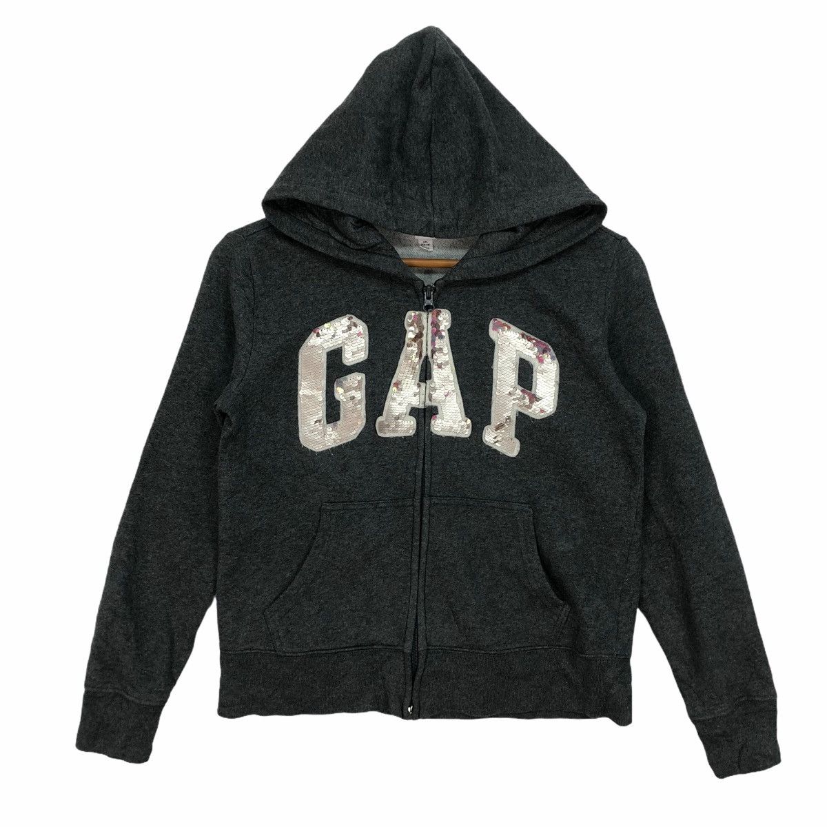 GAP Big Logo Spell Out Grey Zip Up Hoodie Pocket