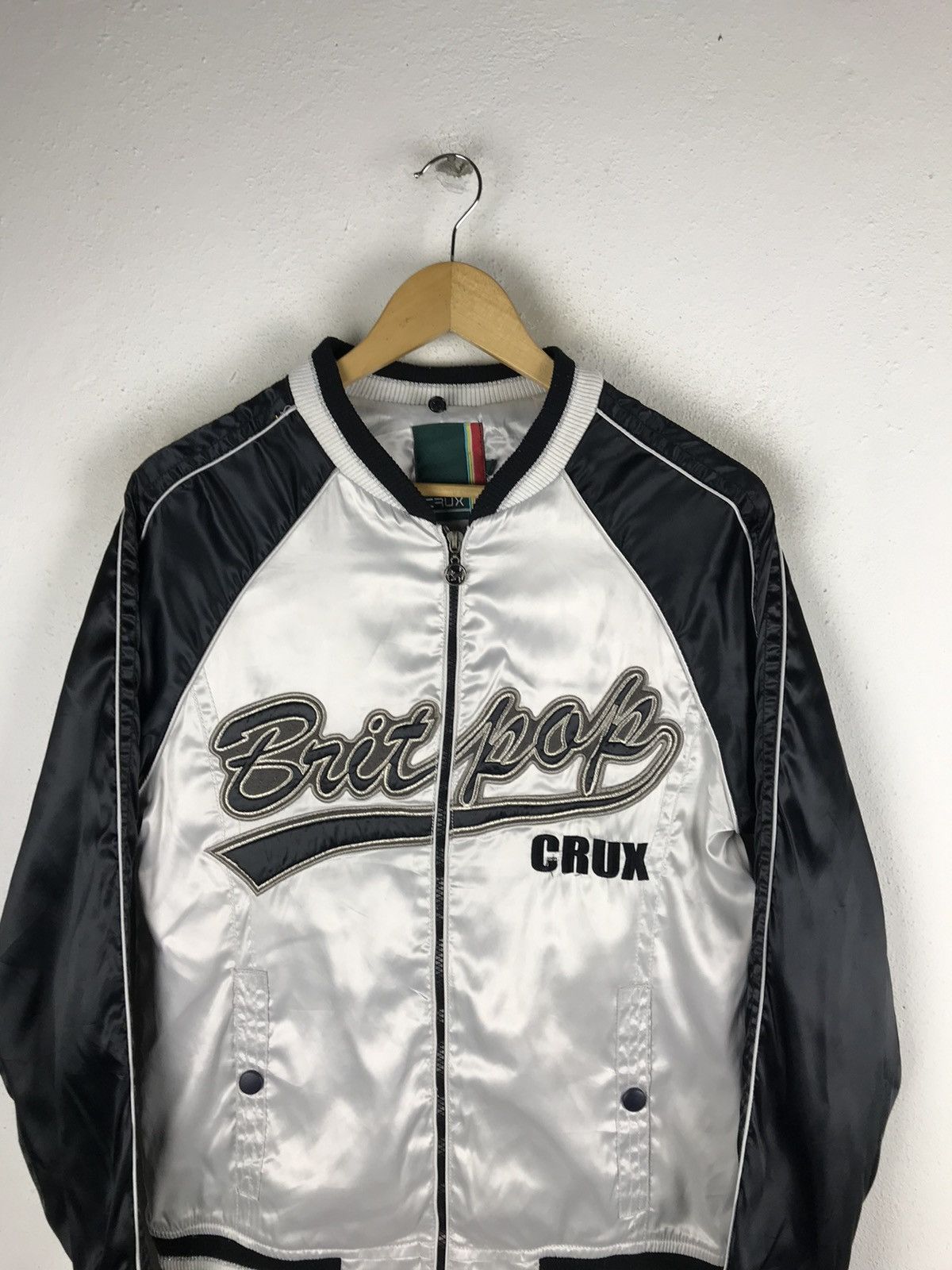Other Vintage CRUX Britpop Satin Sukajan Bomber Jacket 2000s Black Size US M / EU 48-50 / 2 - 6 Thumbnail