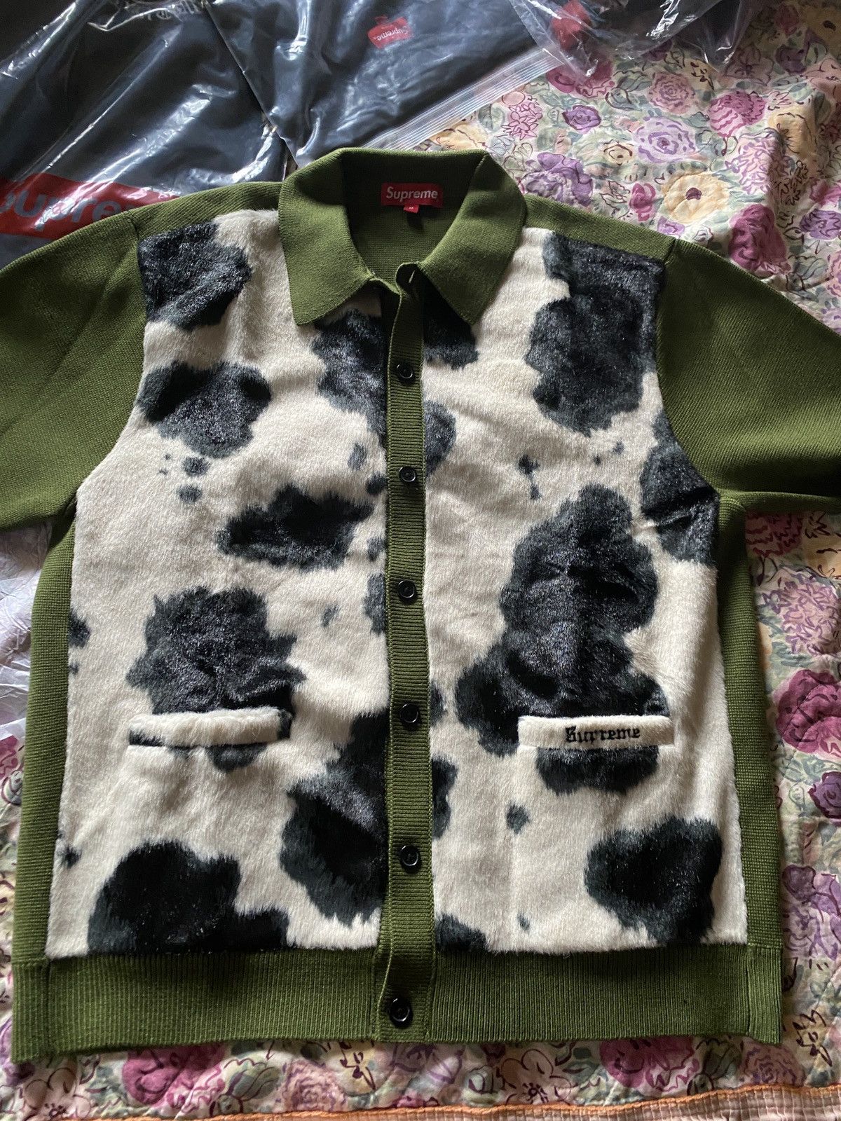 Supreme Supreme cow print cardigan moss | Grailed