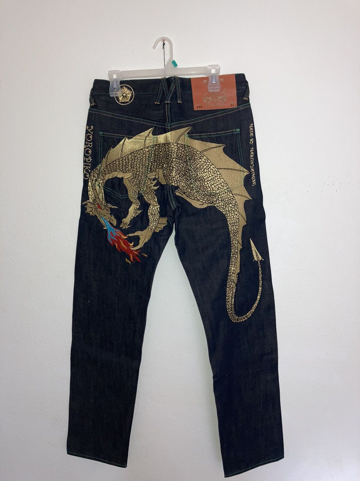 image of Red Monkey x Red Monkey Company Yoropiko Gold Label Embroidered Dragon Rmc Denim in Blue (Size 31)