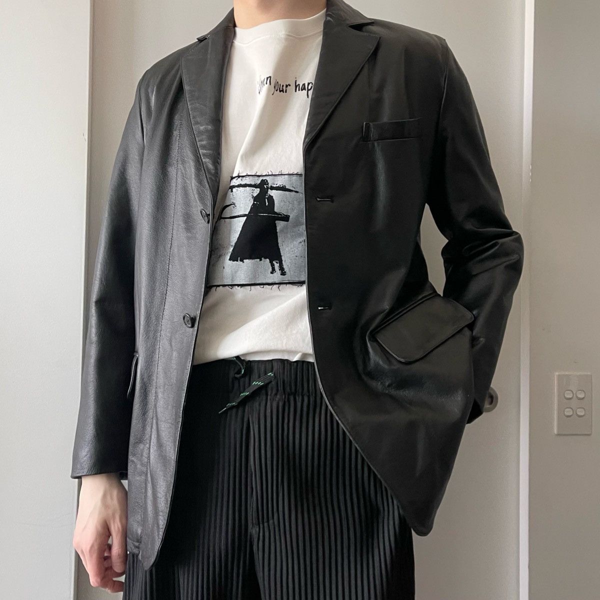 Designer Valentino Paris 90s Real Genuine Leather Blazer Suit Jacket Size 50R - 7 Thumbnail