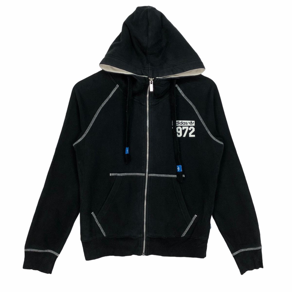 Adidas Trefoil Black Zip Up Hoodie Stripes