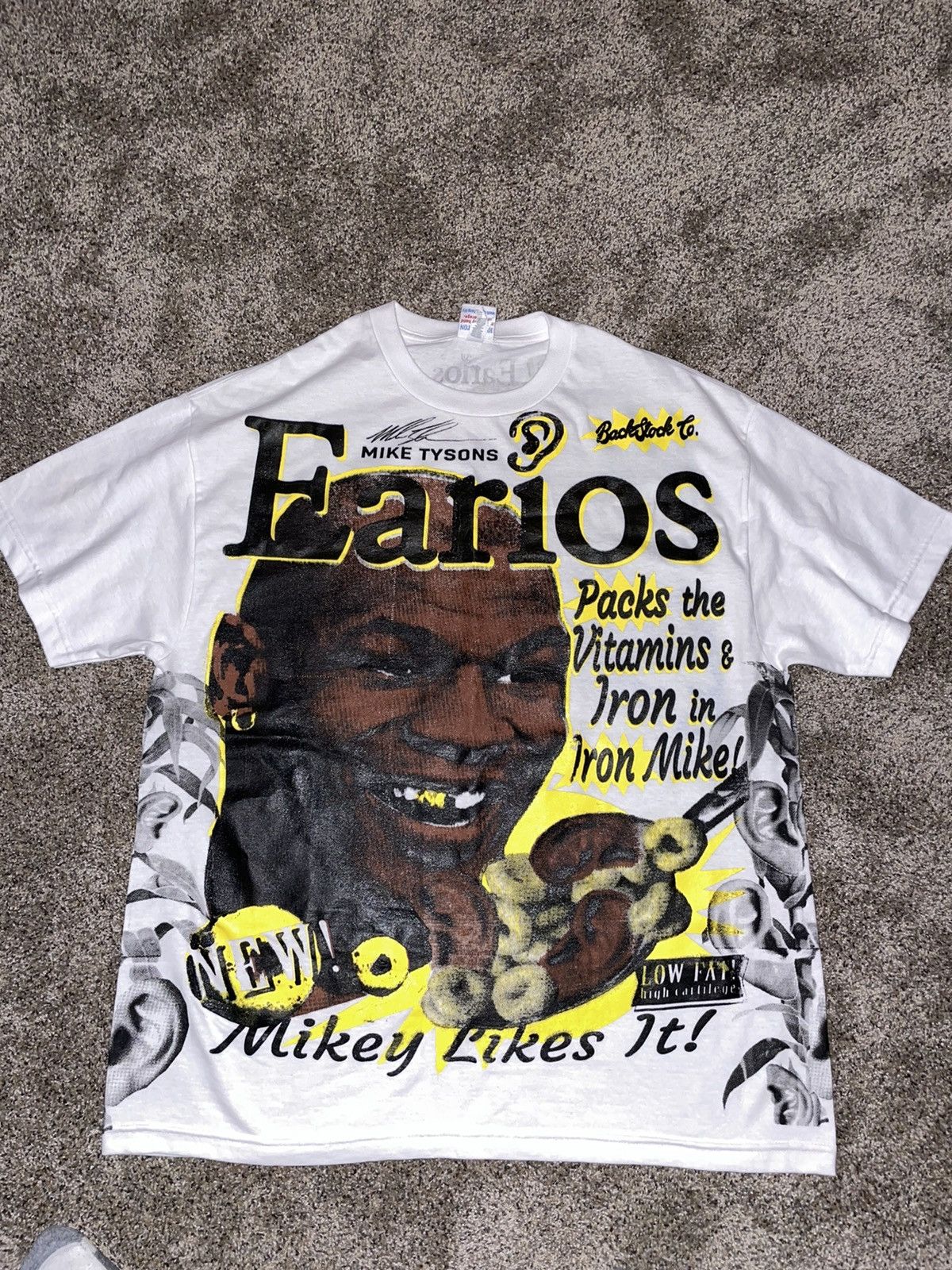 Mike Tyson Earios All Over Print Backstock Co Bootleg Rap Tee Shirt XL online holyfield