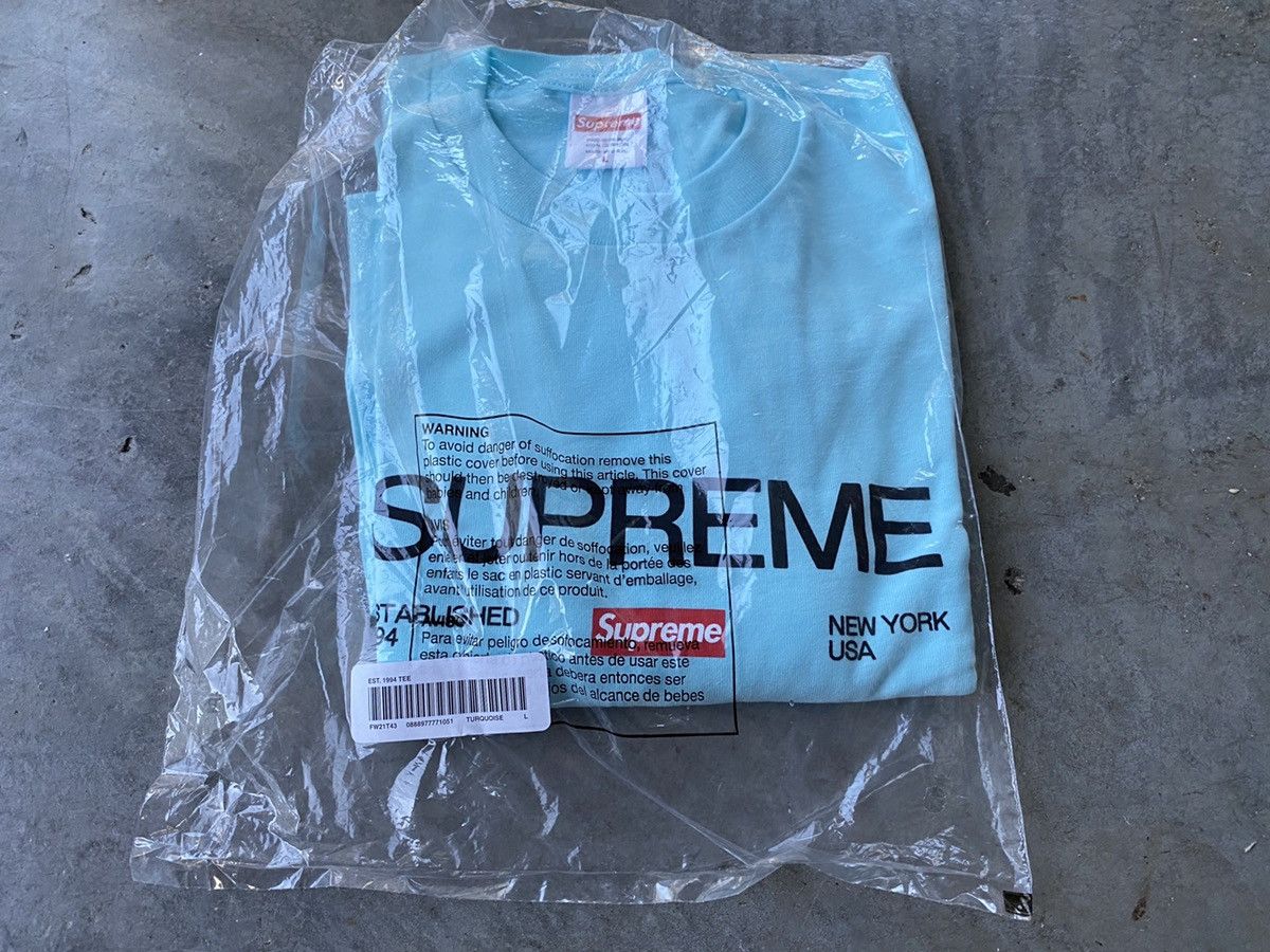 SUPREME Est. 1994 Tee 「Turquoise」 Supreme Supreme Est. 1994 Tee T-Shirt Turquoise Large L | Grailed