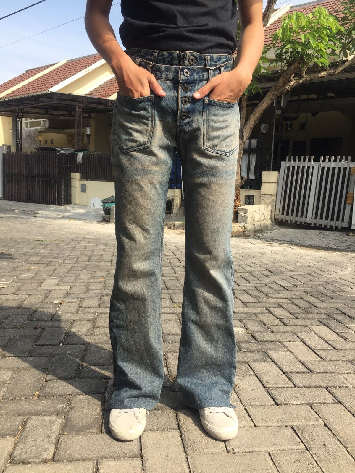 Japanese Brand 💢LAST DROP💢 PPFM DOUBLE WAIST FLY BUTTONS BOOTCUT DENIM Size US 30 / EU 46 - 2 Thumbnail