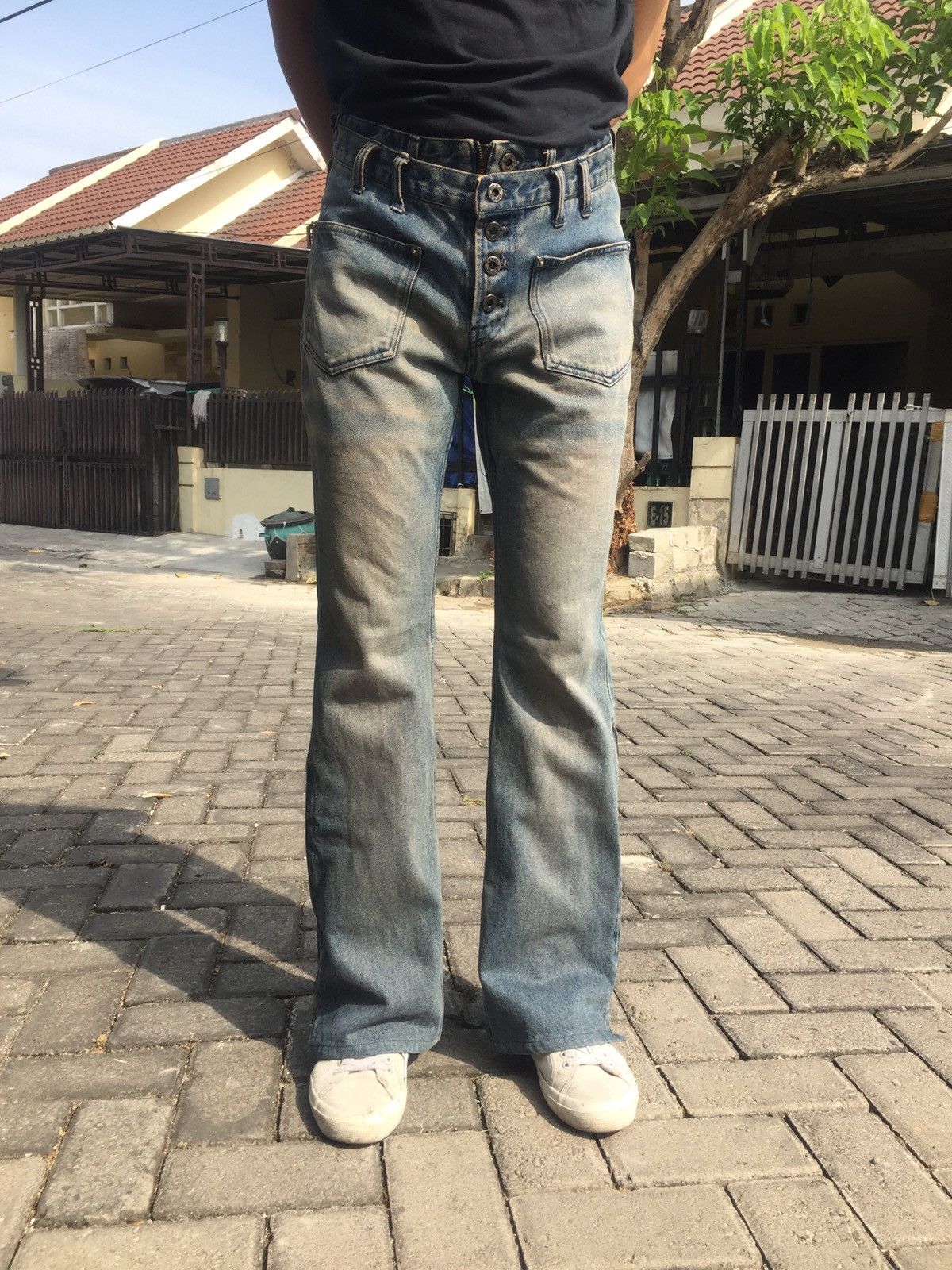 Japanese Brand 💢LAST DROP💢 PPFM DOUBLE WAIST FLY BUTTONS BOOTCUT DENIM Size US 30 / EU 46 - 1 Thumbnail