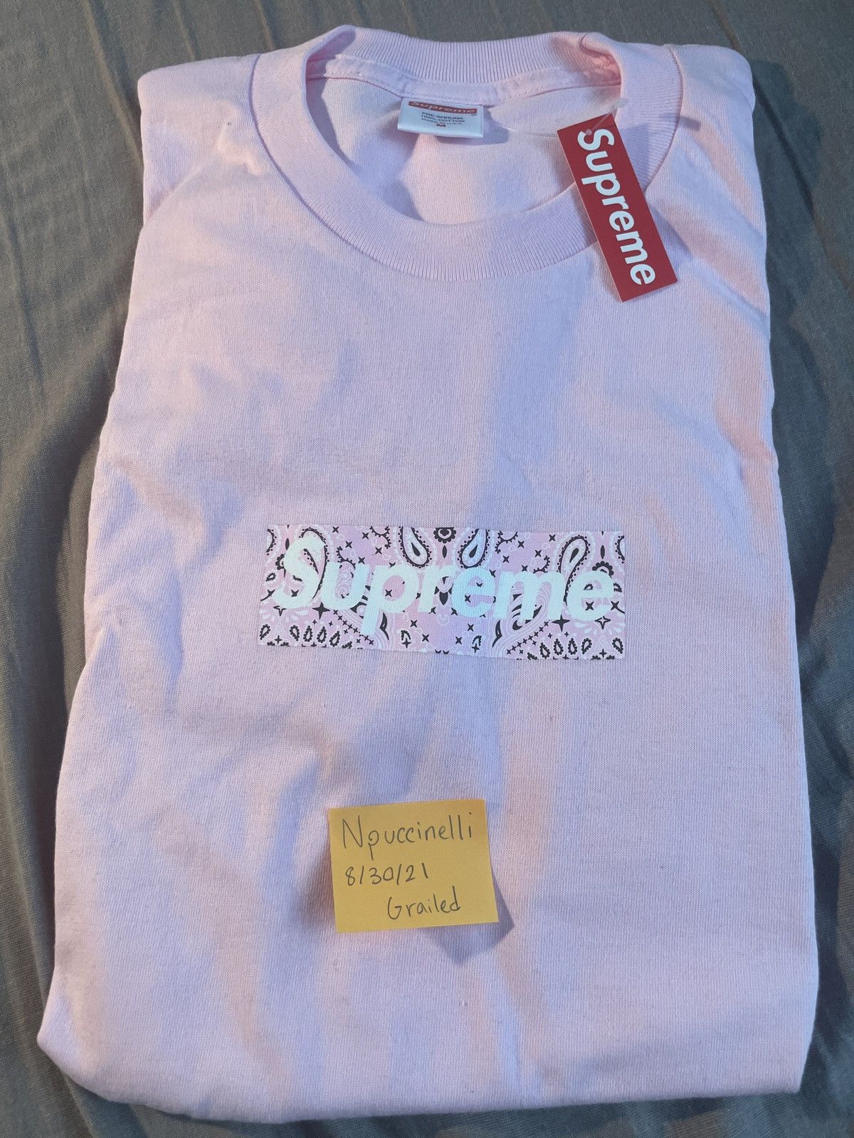Supreme FW19 Supreme Bandana Box Logo Tee Light Pink Size L | Grailed