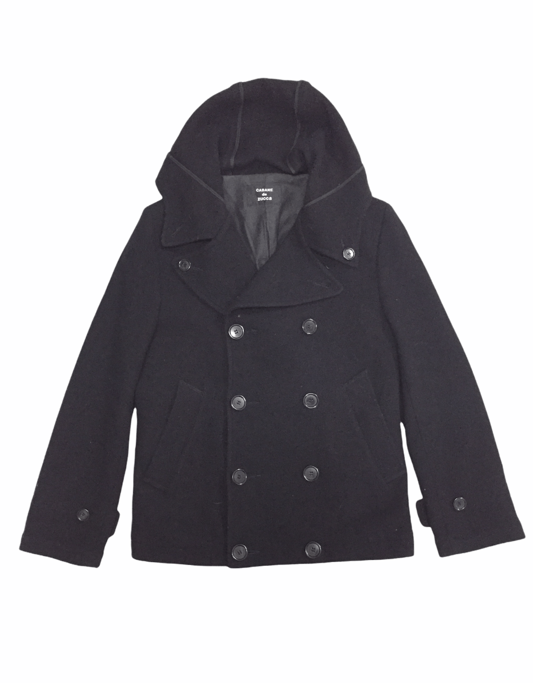 image of Cabane De Zucca x Issey Miyake 90's Zucca By Issey Miyake Pea Coat Hoodie in Black (Size Medium)
