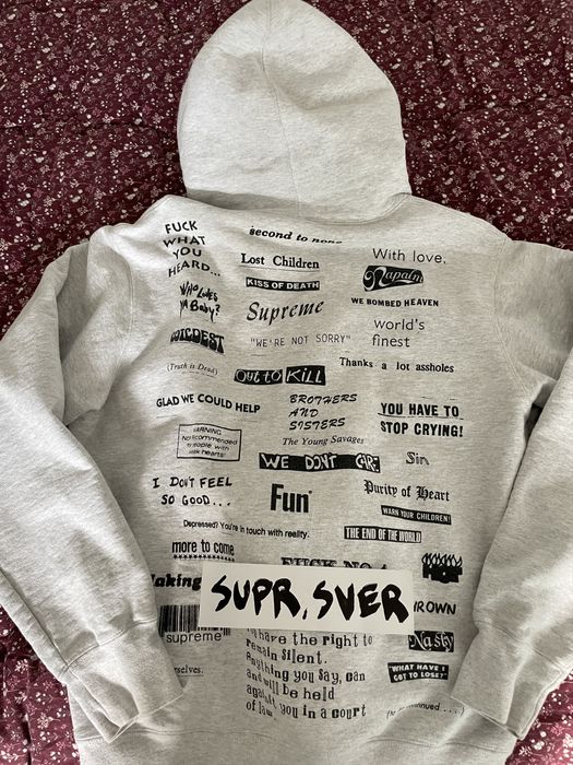 Supreme Stop Crying Hooded Sweatshirt Ash Grey Medium | Grailed