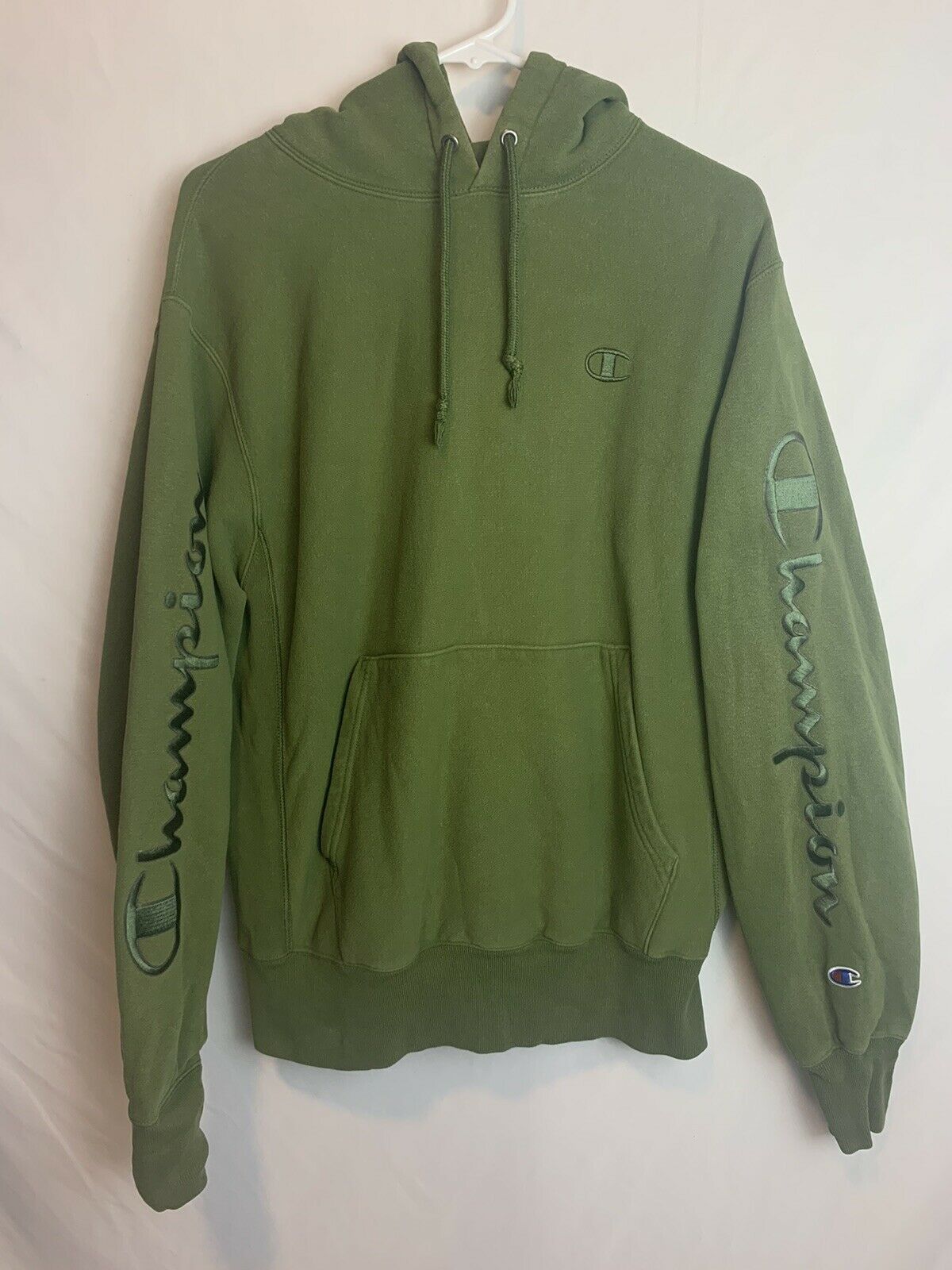 Champion Olive Green Embrodiered Hoodie Mens Size Medium