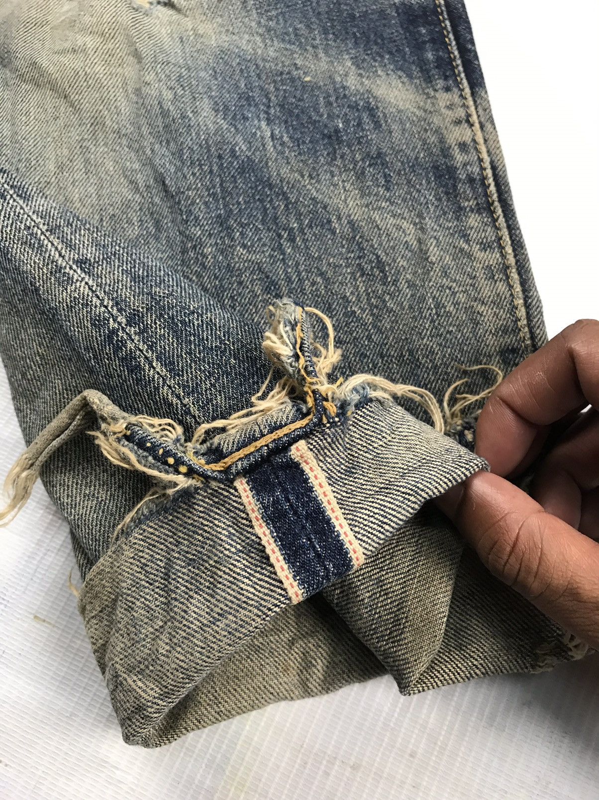 Japanese Brand RED SELVAGE ripped denim 14oz index 1960s known as 66x model Size US 31 - 4 Thumbnail