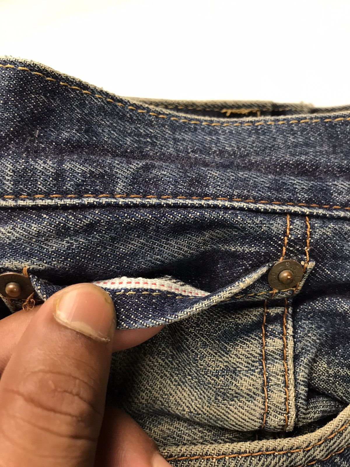 Japanese Brand RED SELVAGE ripped denim 14oz index 1960s known as 66x model Size US 31 - 7 Thumbnail