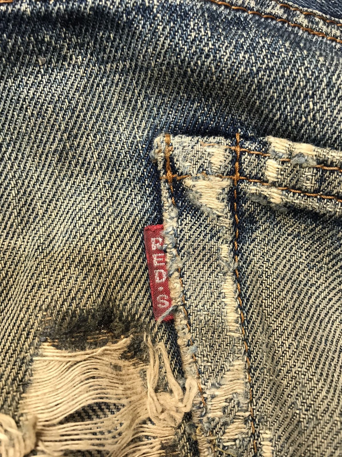Japanese Brand RED SELVAGE ripped denim 14oz index 1960s known as 66x model Size US 31 - 18 Thumbnail