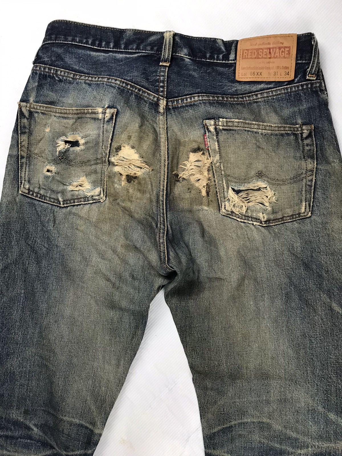 Japanese Brand RED SELVAGE ripped denim 14oz index 1960s known as 66x model Size US 31 - 16 Thumbnail