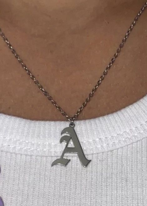 Jewelry Old English initial necklace / Gothic letter necklace Size ONE SIZE - 3 Thumbnail