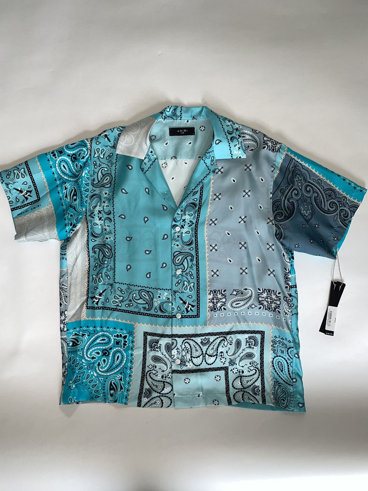 image of Amiri Blue Bandana Patchwork Shirt in Turqouise, Men's (Size XL)