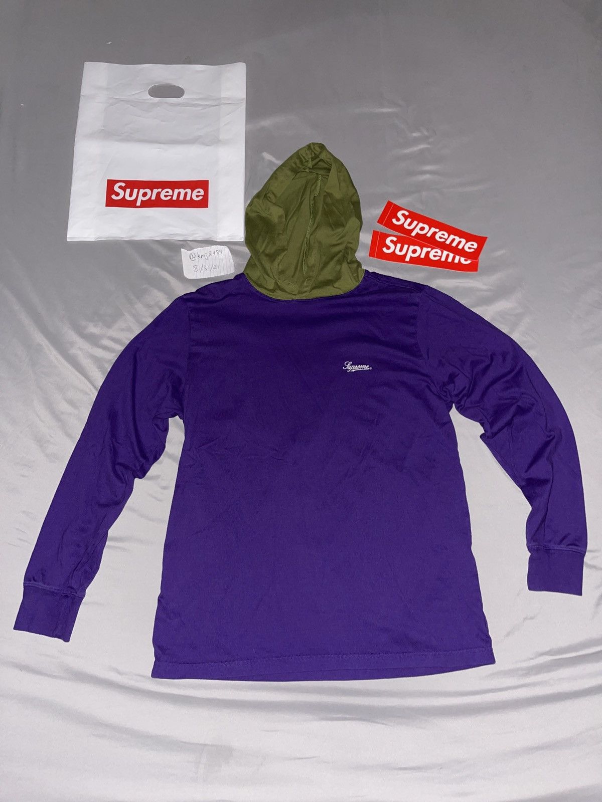 Supreme × Vintage ?Supreme Contrast Hooded L/S Top Navy SS17 SZ 