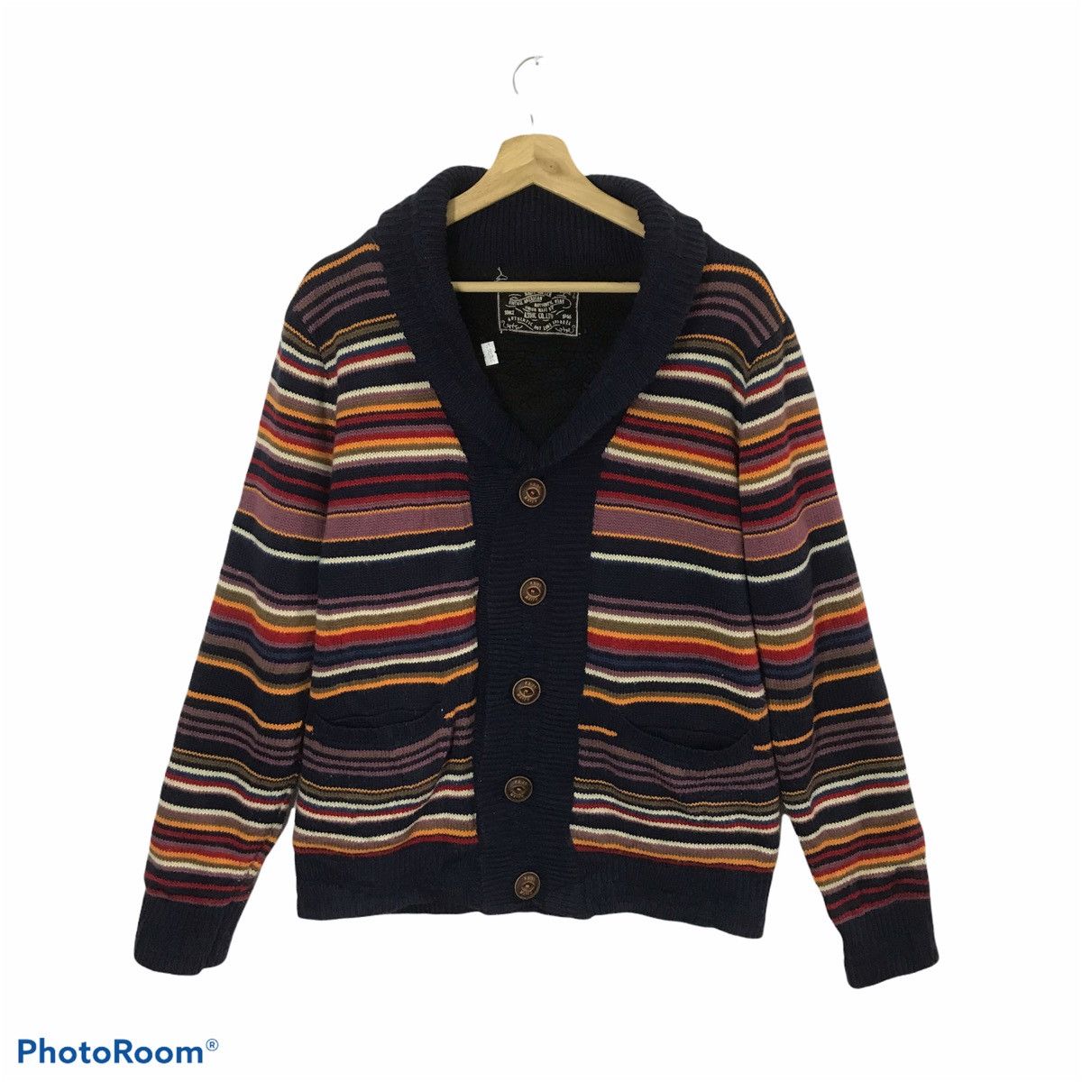 Japanese Brand Vintage Kriff mayer knitwear cardigan stripe colour Jackets Size US L / EU 52-54 / 3 - 1 Thumbnail