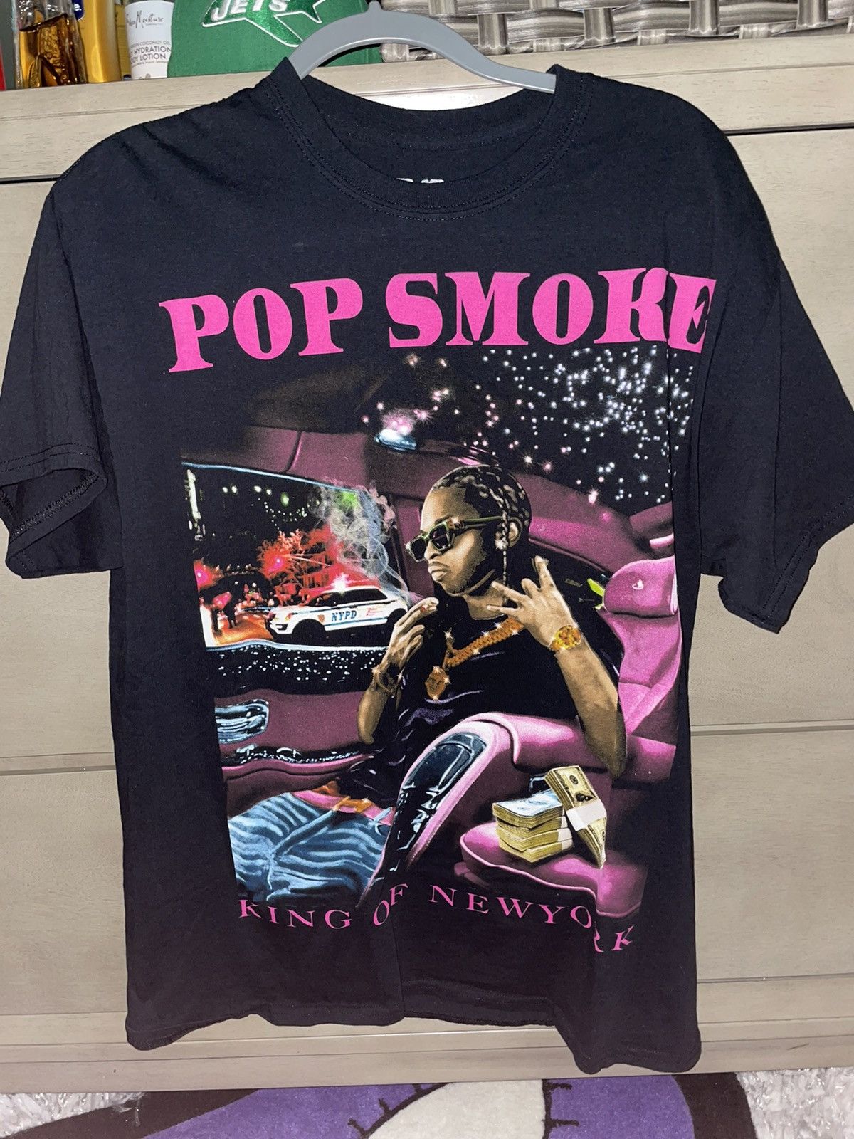 VLONE x Pop Smoke King outlet of NY Pink on Black T-shirt