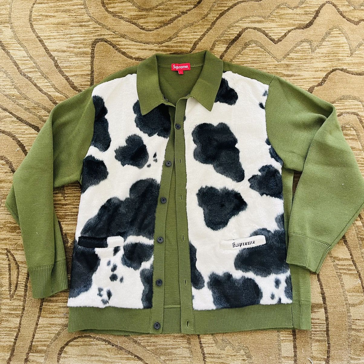 Supreme Cow Print Cardigan Green Mohair | shop.spackdubai.com