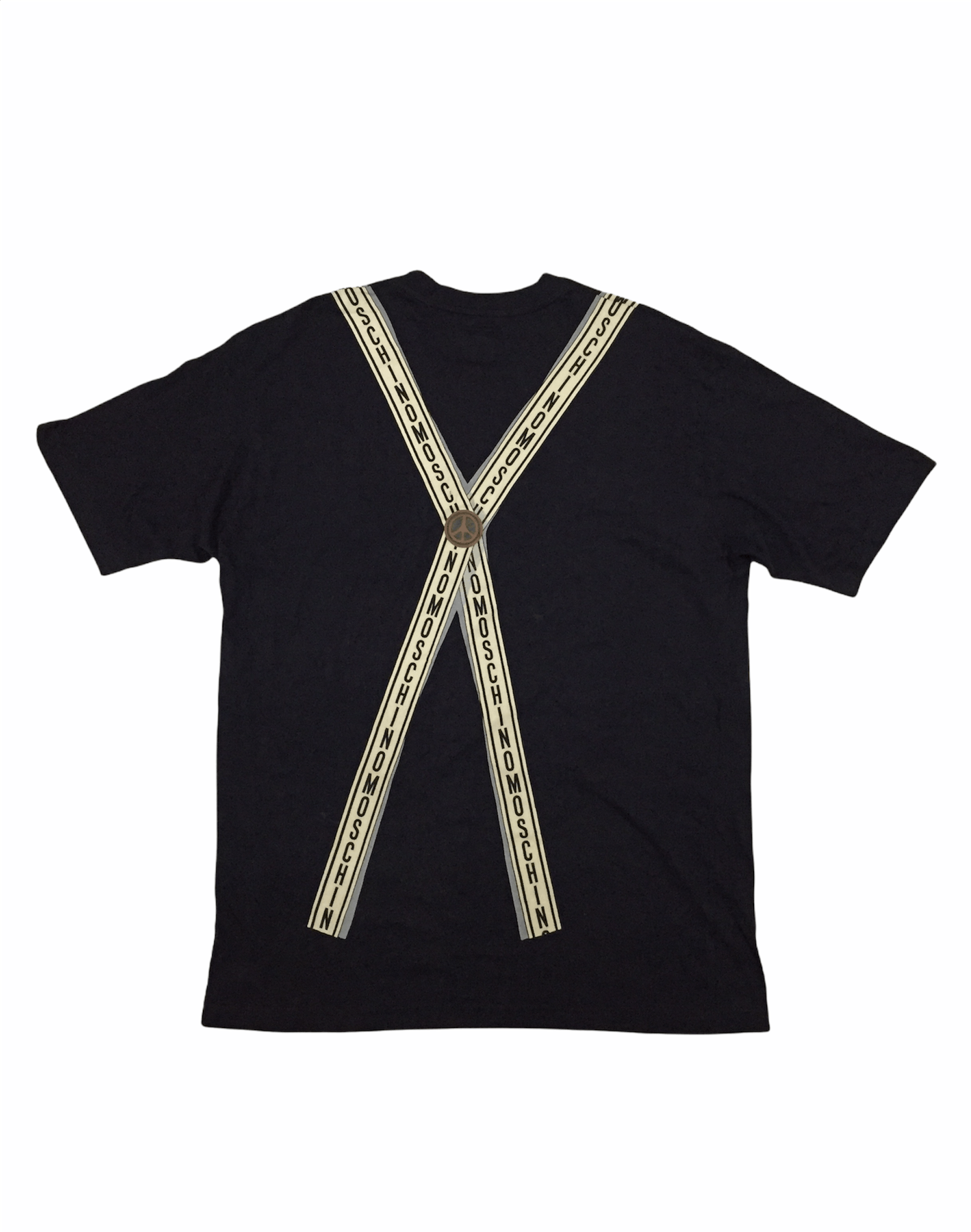 image of 90's Moschino Braces/suspenders Logo Tee in Black, Men's (Size Large)