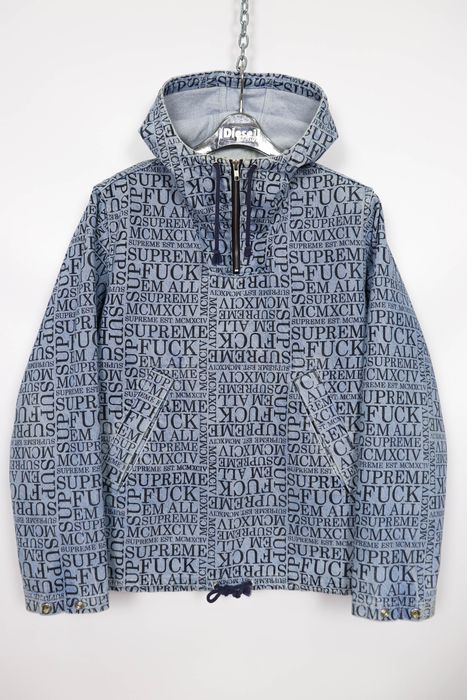 Supreme Supreme FW15 Faded Fuck Em All Denim Jeans Anorak Jacket