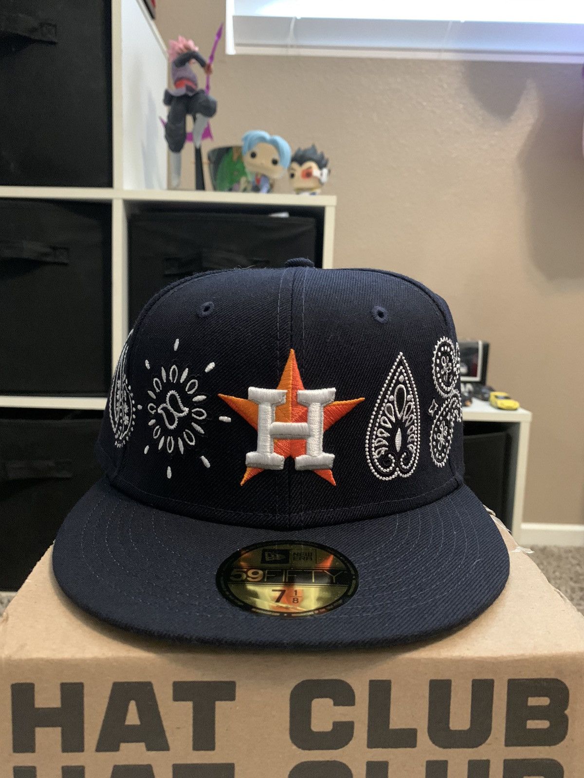HOUSTON ASTROS New Era Paisley Embroidered 59FIFTY Fitted Hat 7 1/4 Blue  RARE