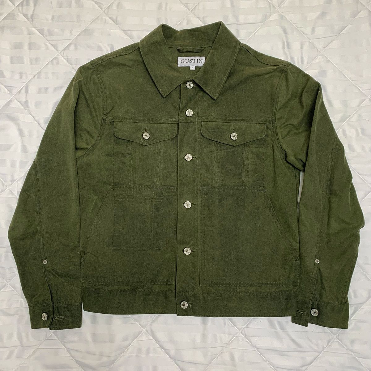 Gustin Gustin Olive Waxed Cotton Trucker Jacket Size US M / EU 48-50 / 2 - 1 Preview