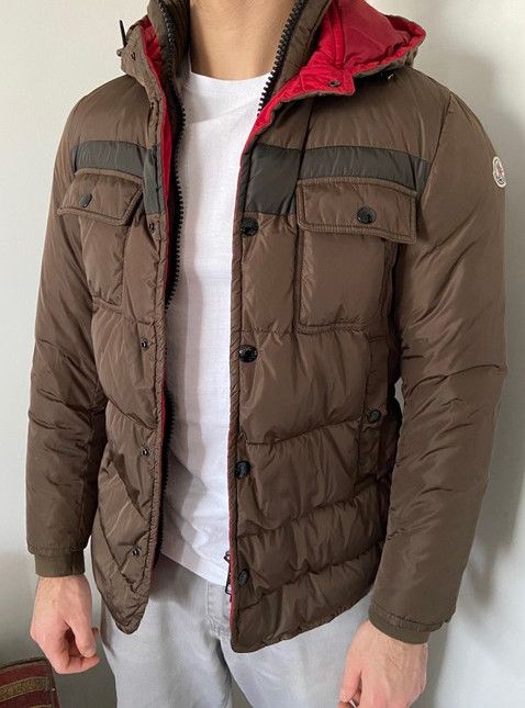 image of Moncler Jacot Puffer Hooded Jacket in Brown, Men's (Size Medium)