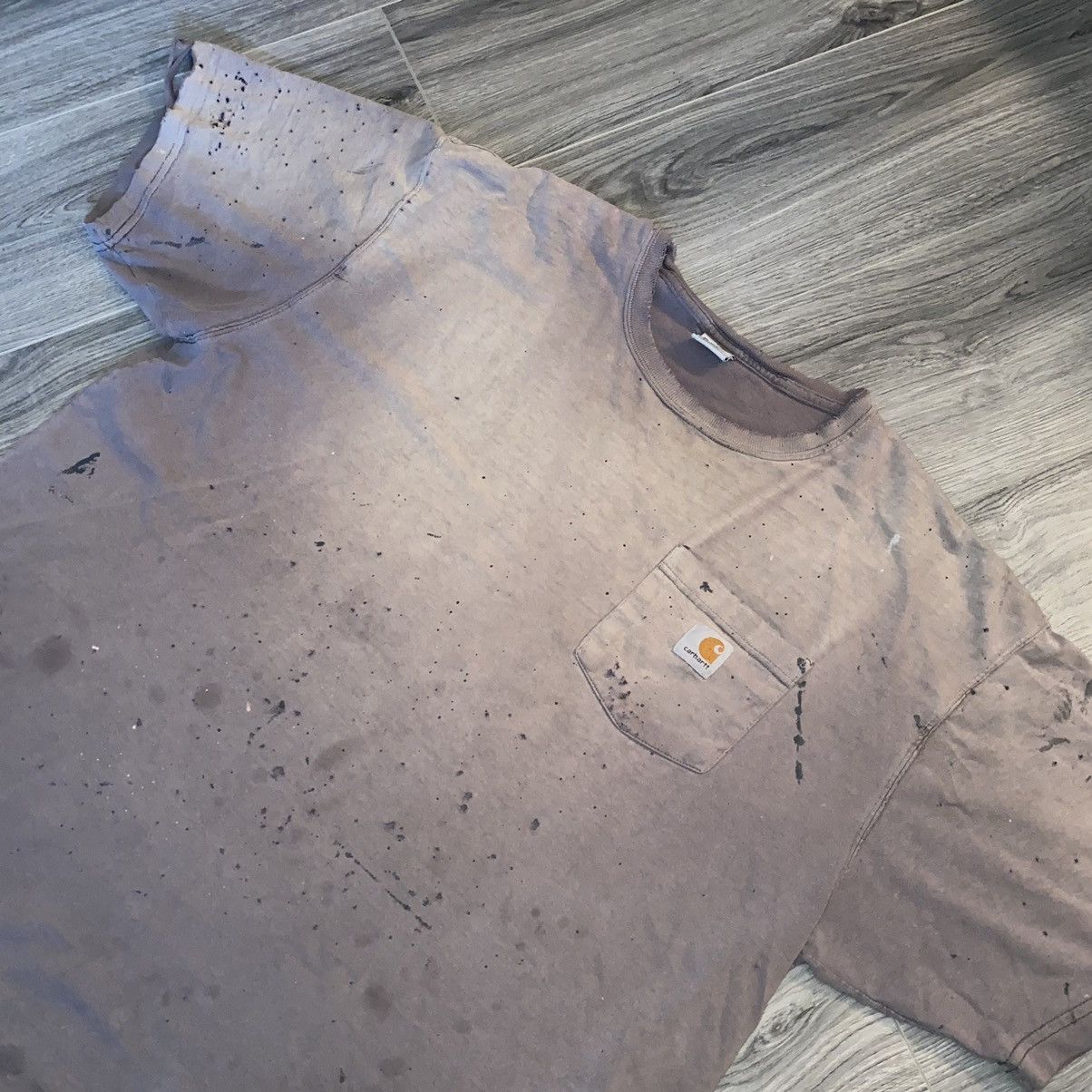 Pre-owned Carhartt Shotgun Distressed Sun Faded Vintage Pocket Tee In Gray