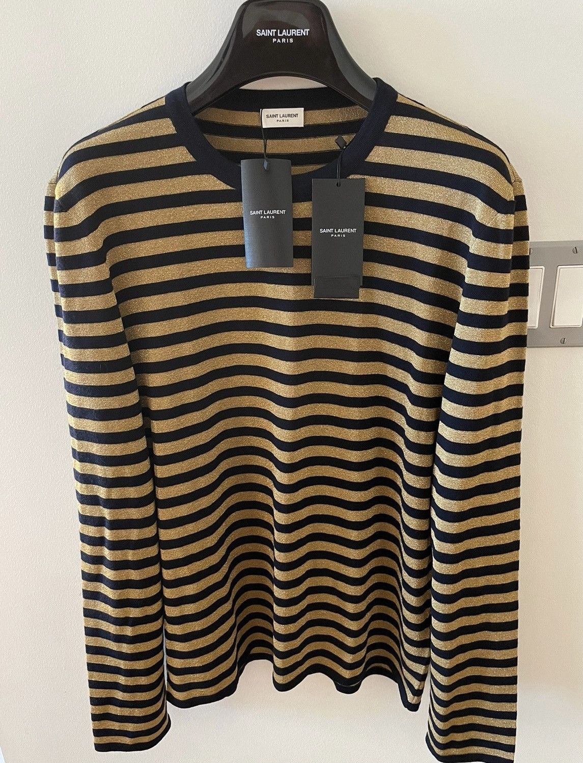 Hedi Slimane × Saint Laurent Paris × Yves Saint Laurent Timothée Chalamet Limited Edition Runway Striped Gold Shirt Size US L / EU 52-54 / 3 - 13 Thumbnail
