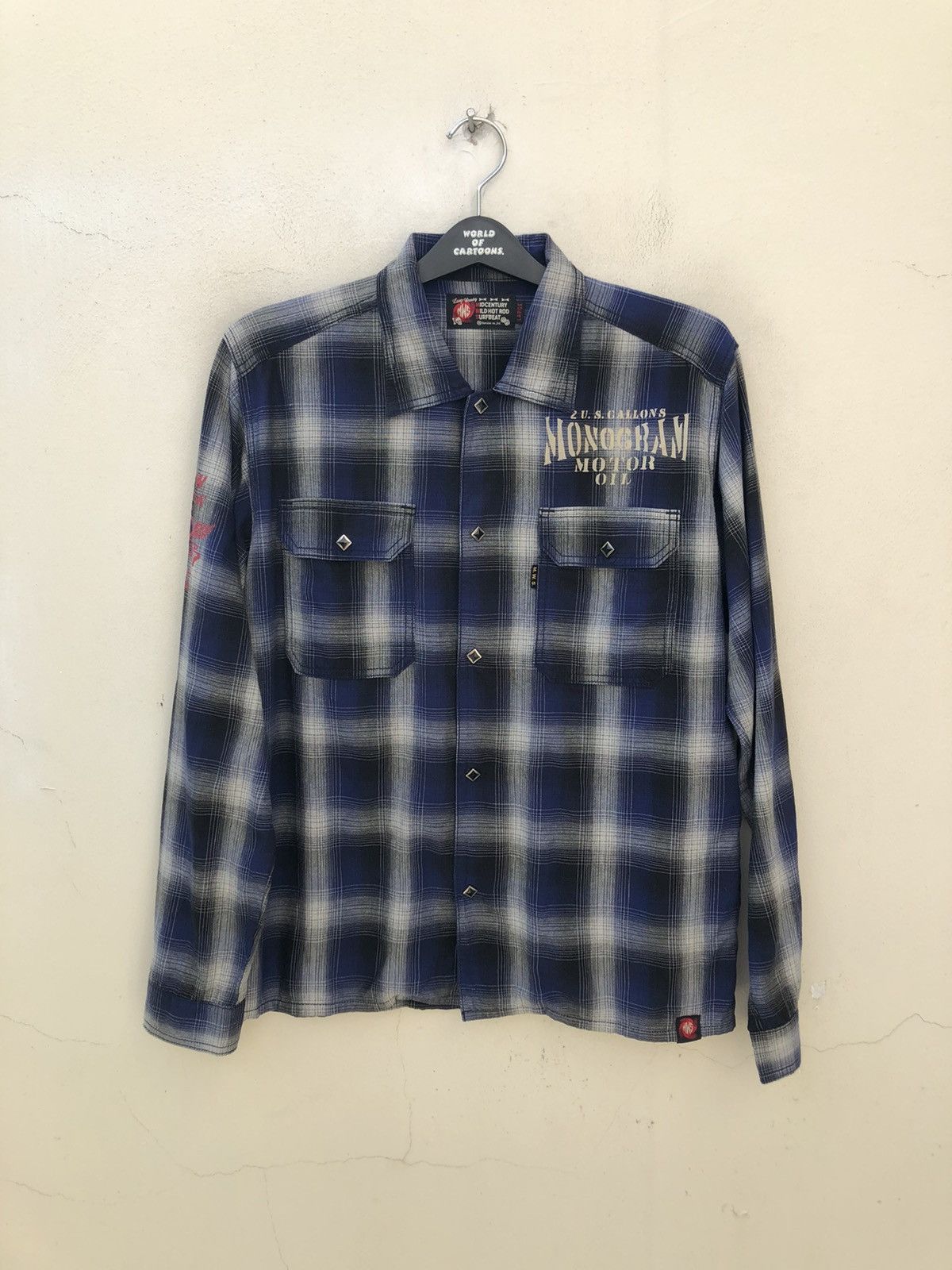 MWS Japan Tartan Plaid Motorcycles Button Shirt