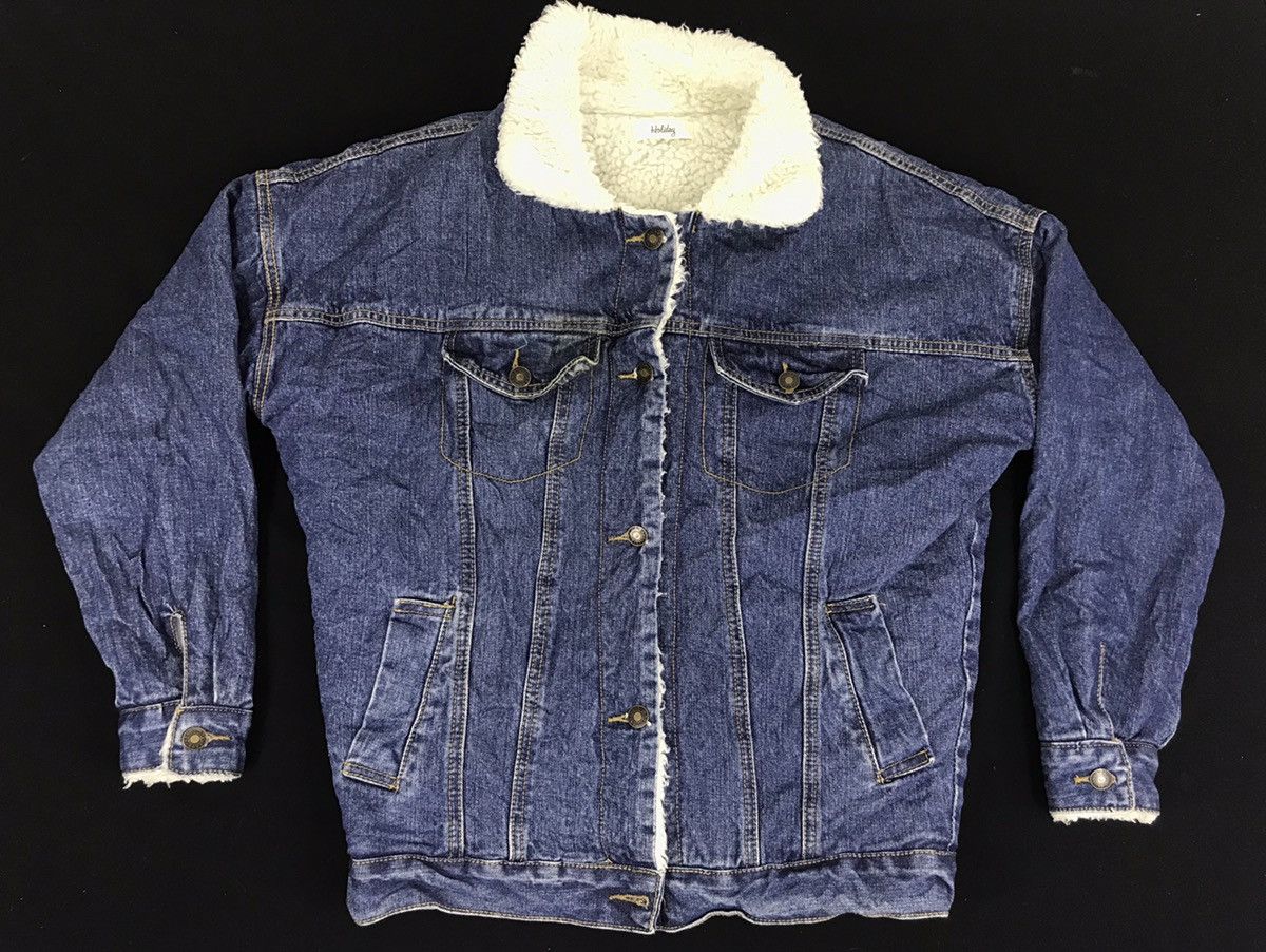 Vintage Holiday Denim Sherpa Jacket Work Wear Winter