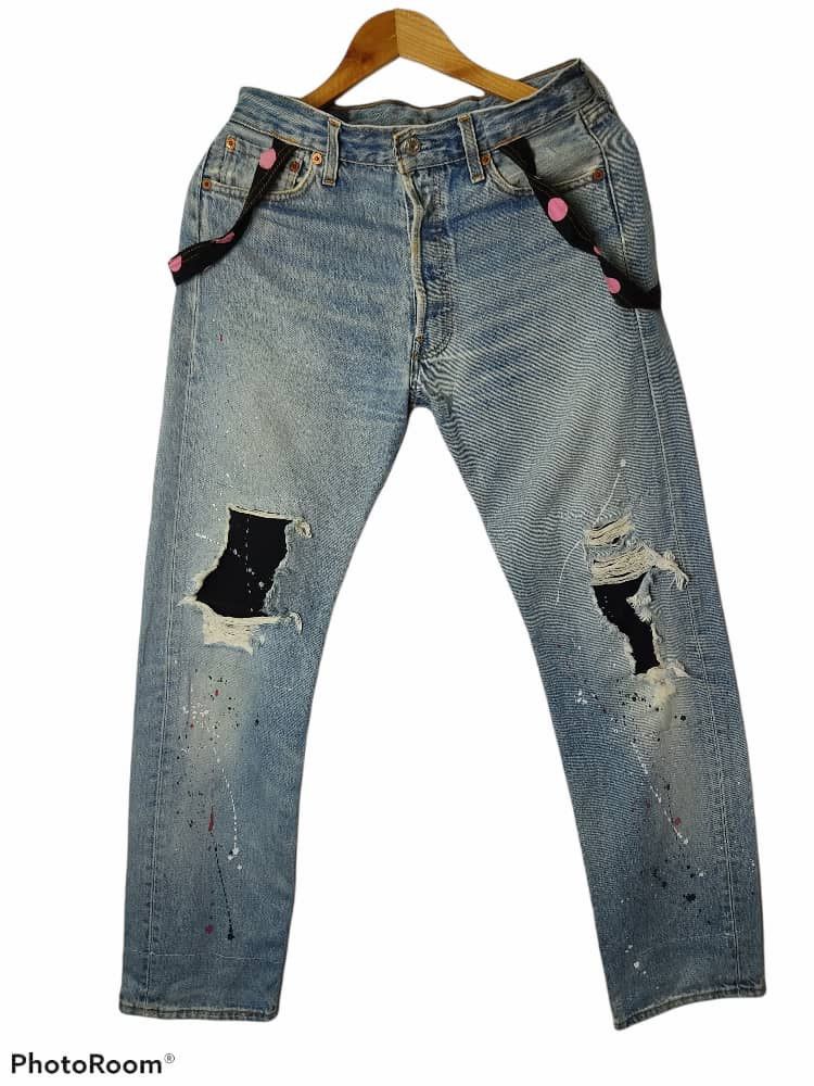 Vintage Levis 501 patchwork x Mickey Mouse Custom Denim - Main Image