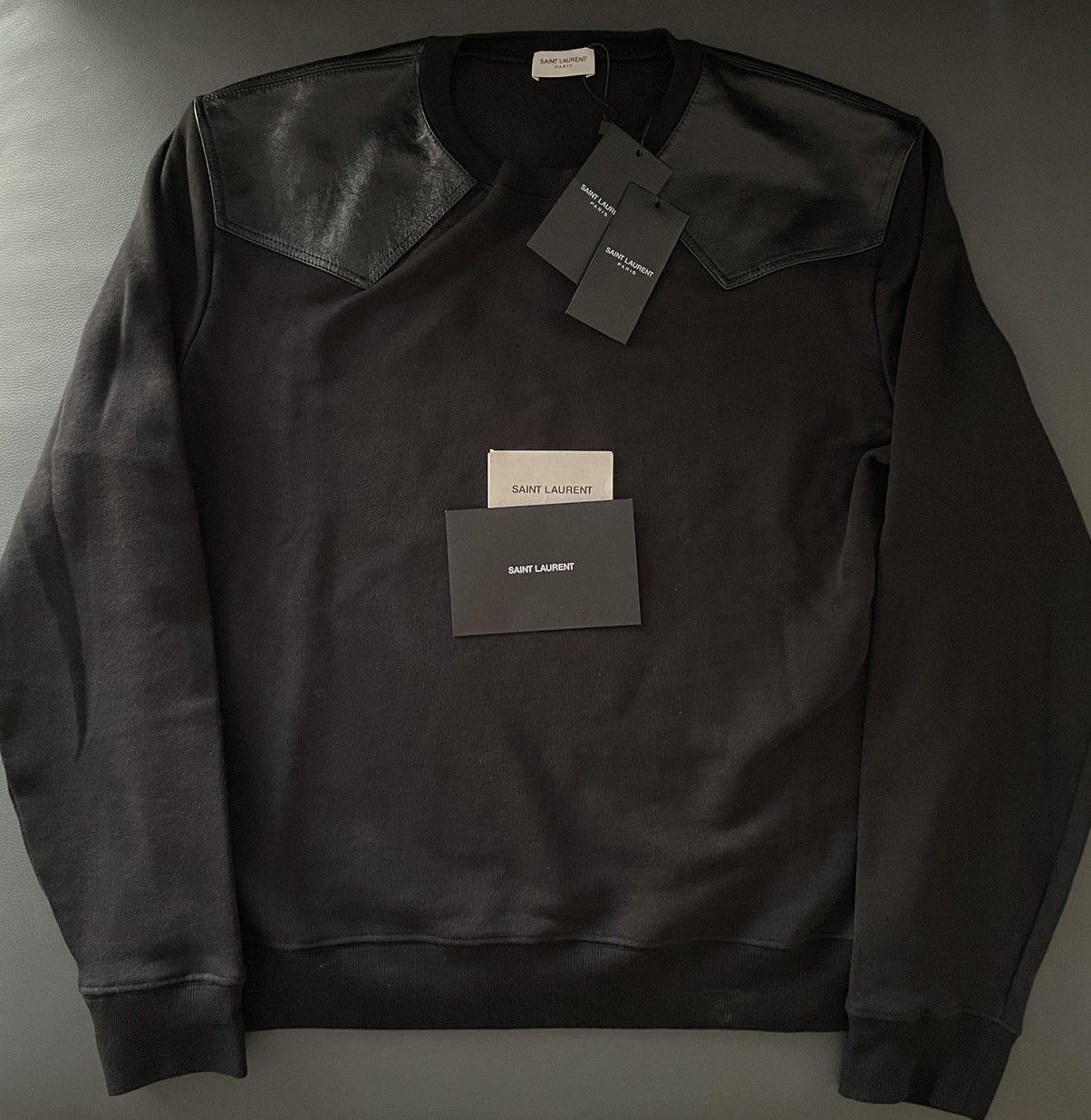 Hedi Slimane × Saint Laurent Paris × Yves Saint Laurent $2K Value Limited Edition Runway Leather Crewneck Sweatshirt Size US M / EU 48-50 / 2 - 1 Thumbnail